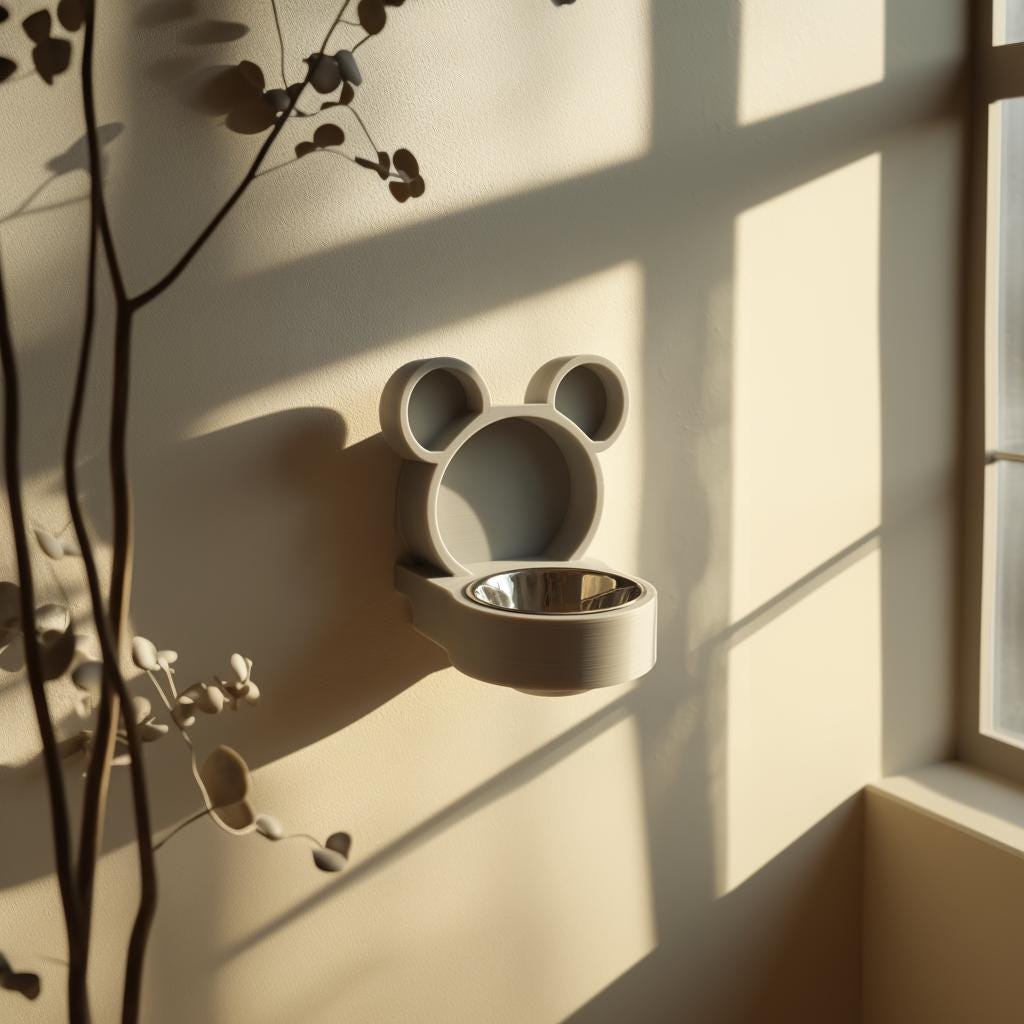Bear Wall Mounted Pet Bowl Holder | 3D Printed Cute Raised Feeder Frame for Cat or Small Dog | Kawaii Feeding Station Home Decor Gift