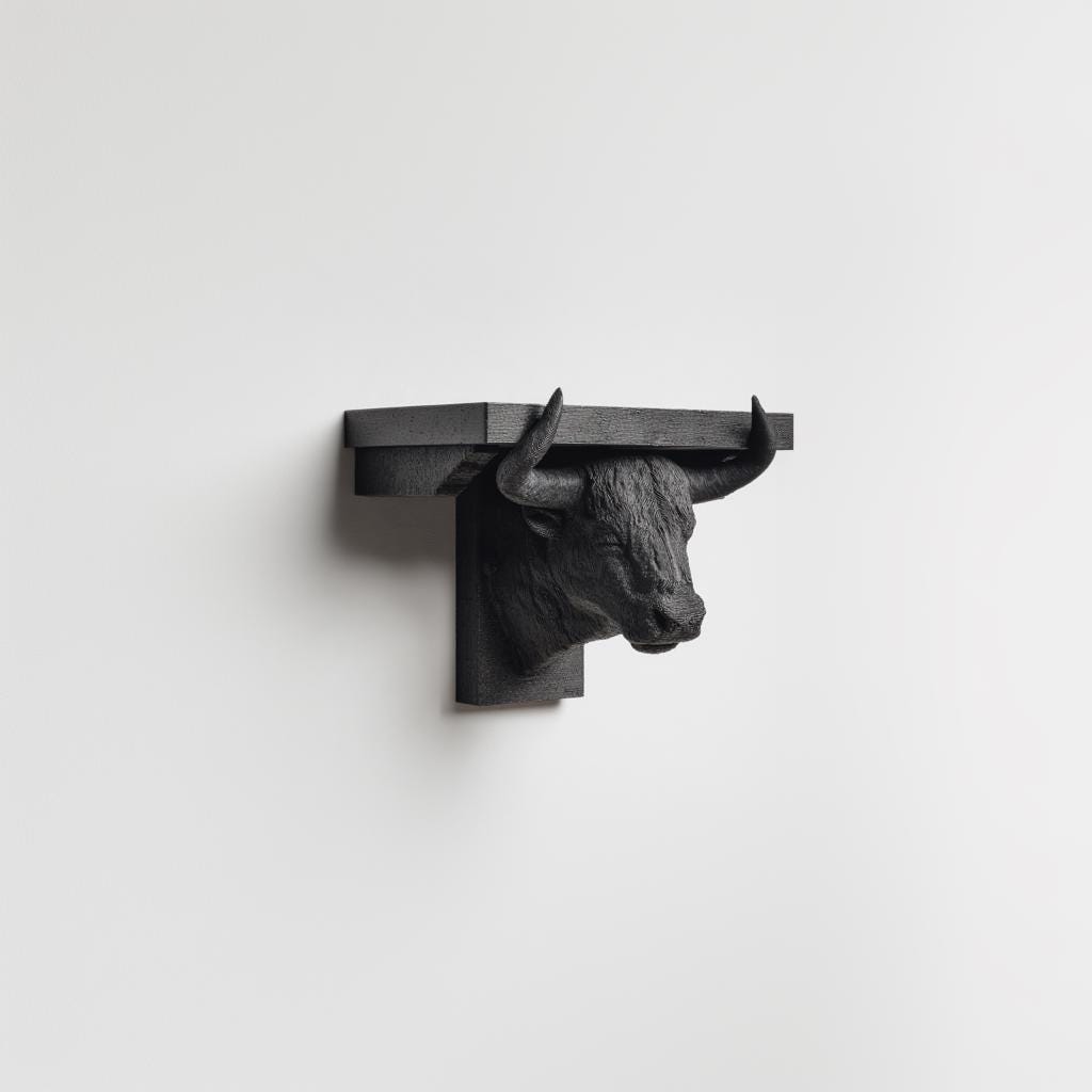 3D Printed Bull Head Wall Shelf | Zodiac Taurus Floating Ledge | Dark Animal Decor for Gothic Interiors, Astrology Lovers and Statement Wall
