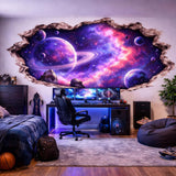 3D Space Galaxy Wall Decal | Cracked Wall Planet Nebula Sticker | Outer Space Wall Art for Bedroom | Peel and Stick Vinyl | Removable Decals