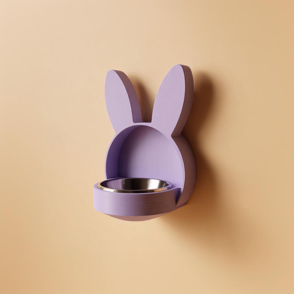 Bunny Wall Mounted Pet Bowl Holder | 3D Printed Cute Raised Feeder Frame for Cats & Small Dogs | Kawaii Feeding Station Wall Decor Gift