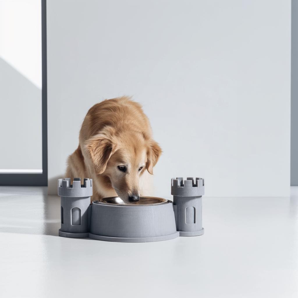 Castle Pet Bowl Holder Stand | 3D Printed Fantasy Turret Feeder Frame for Cats & Dogs | Raised Feeding Station Home Decor, Medieval Pet Gift