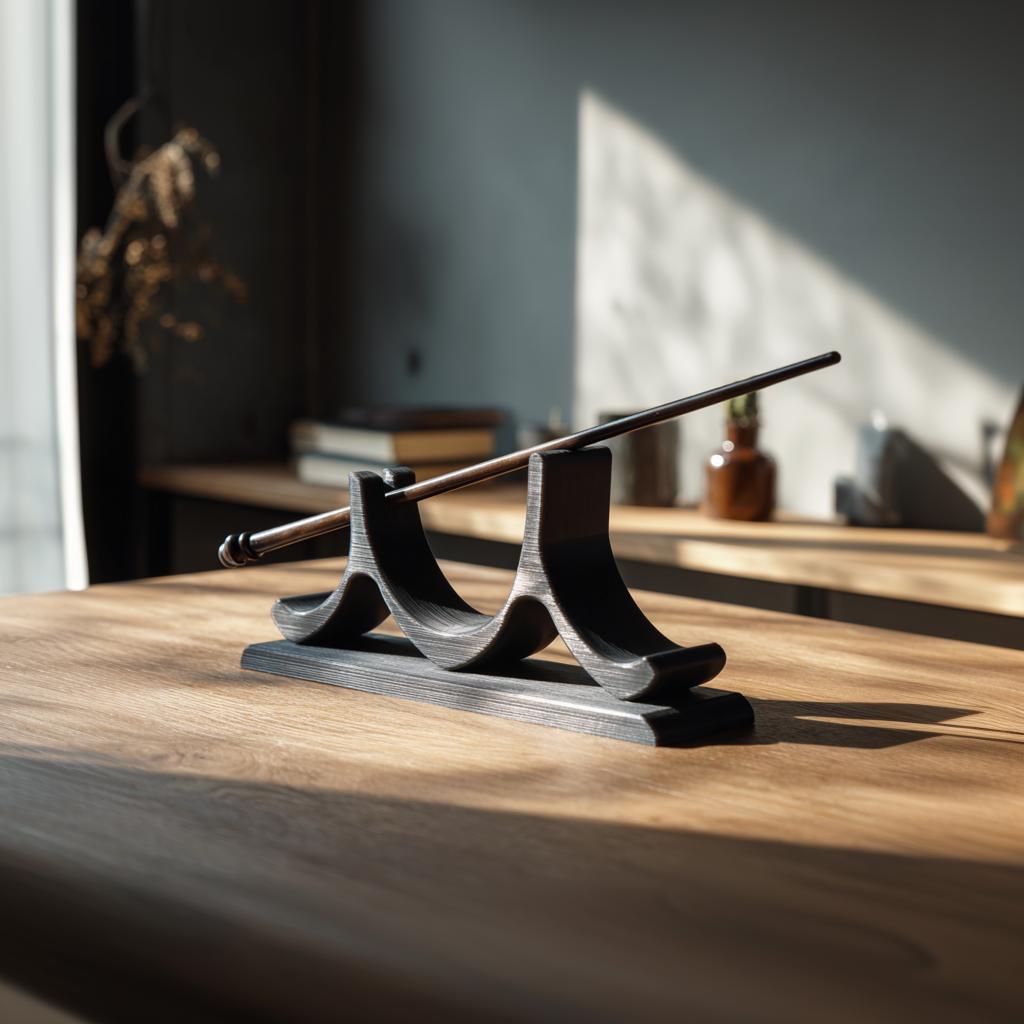 Minimalist Magic Wand with Display Stand | 3D Printed Fantasy Wizard Wand Prop for Cosplay | Modern Collector Desk Decor Piece Accessory