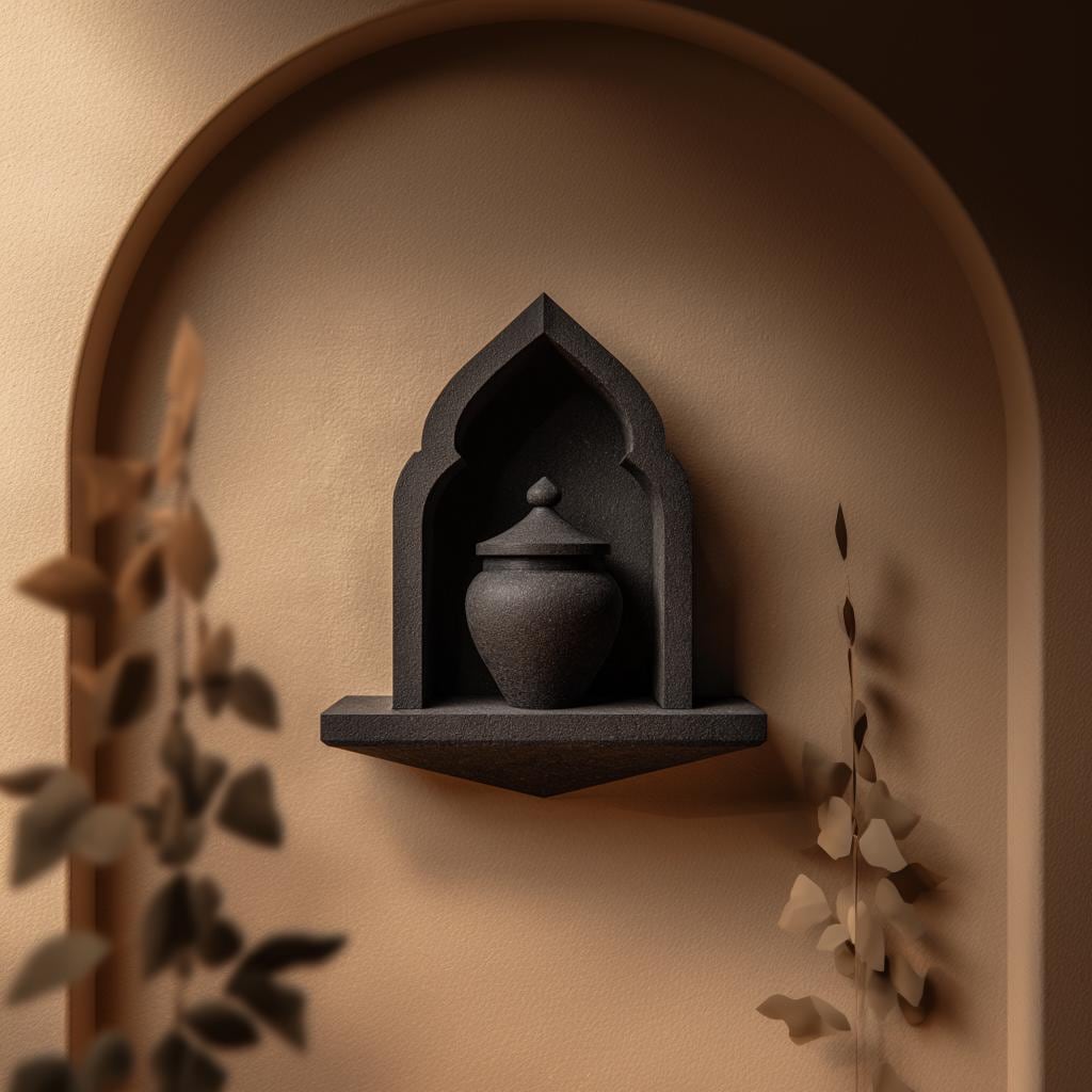 Gothic Wall Mounted Memorial Shelf with Urn | 3D Printed Pet Ashes Keepsake Display for Dark Fantasy Interior Decor Accent Piece Wall Art