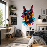 Cool Doberman Wall Vinyl Decal | Dog With Sunglasses Sticker | Color Splash Pop Art Wall Decor | Pet Lover Gift | Modern Kids Room Art