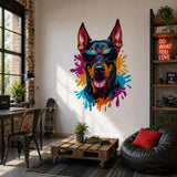 Cool Doberman Wall Vinyl Decal | Dog With Sunglasses Sticker | Color Splash Pop Art Wall Decor | Pet Lover Gift | Modern Kids Room Art