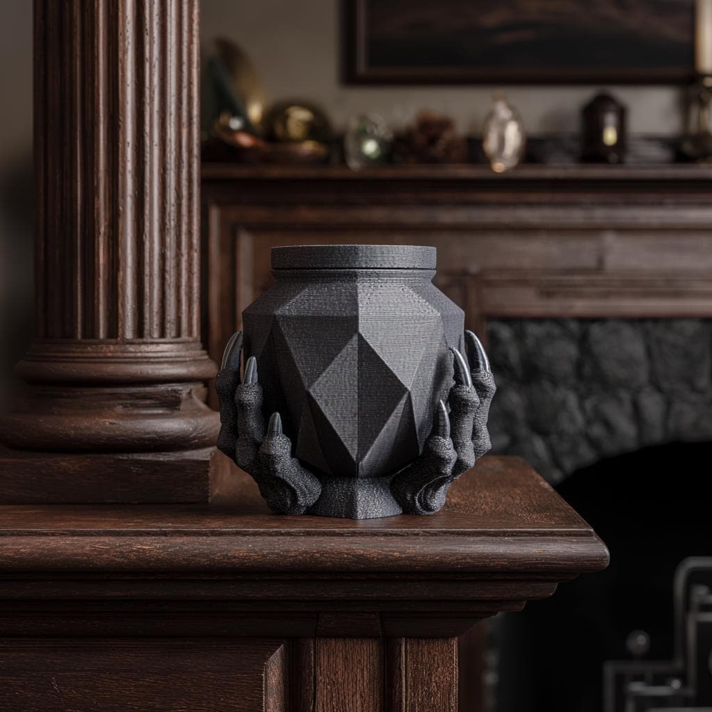 Dark Fantasy Claw Memorial Urn with Lid | 3D Printed Pet Ashes Keepsake Container for Gothic Home Shelf Decor and Remembrance Display Accent