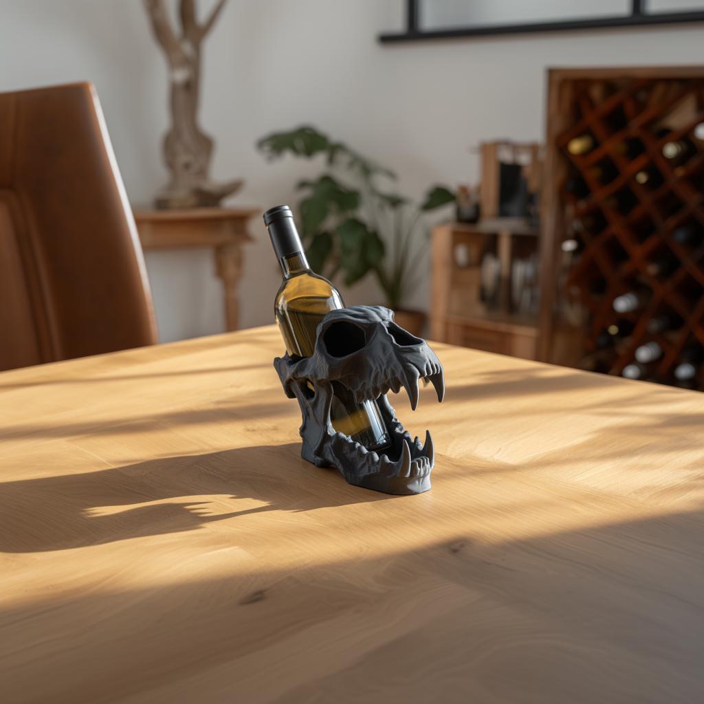 Skull Wine Bottle Holder | 3D Printed Gothic Skull Wine Rack Display for Standard Bottles | Dark Bar Shelf Decor Accent