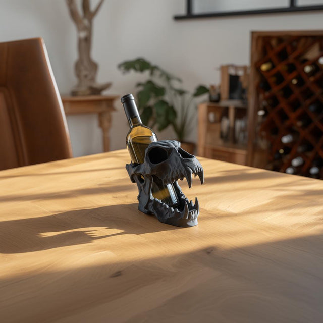 Alternate product view of the sculpted character wine bottle holder.