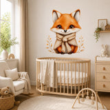 Cute Fox Wall Vinyl Decal | Watercolor Baby Fox Sticker With Scarf | Woodland Nursery Wall Art | Kids Room Cottage Boho Decor