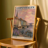 Copenhagen Harbor Travel Poster | Vintage Denmark Wall Art Print | Navy Cream Waterfront Cityscape | Scandinavian Coastal Decor