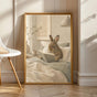 Mini Rex Rabbit Reading in Bed Poster | Scandinavian Gouache Bunny Wall Art | Warm Beige Oat Milk Decor | Cozy Nordic Bedroom Print