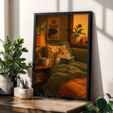 Teddy Bear Hamster Reading in Armchair Poster | Mid Century Modern Editorial Wall Art | Orange Yellow Decor | Cozy Retro Living Room Print