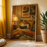 Campbell’s Dwarf Hamster Reading in Armchair Poster | Modern Hamster Wall Art | Yellow Orange Decor | Cozy Mid Century Living Room Print