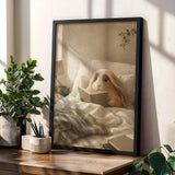 Peruvian Guinea Pig Reading in Bed Poster | Modern Soft Gouache Guinea Pig Wall Art | Warm Beige Oat Milk Decor | Cozy Bedroom Print