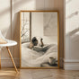 White Guinea Pig Reading in Bed Poster | Japanese Zen Ink Wash Guinea Pig Wall Art | Warm Ivory Neutral Decor | Minimalist Bedroom Print