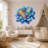 Sleeping Fairy Wall Vinyl Decal | Cute Blue Flower Fairy Sticker | Nursery Bedroom Wall Art | Whimsical Baby Girl Room Decor