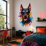 Cool Doberman Wall Vinyl Decal | Dog With Sunglasses Sticker | Color Splash Pop Art Wall Decor | Pet Lover Gift | Modern Kids Room Art