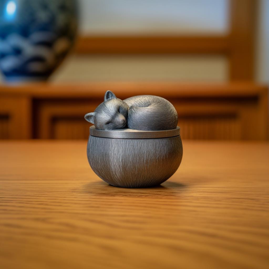 Sleeping Woodland Animal Memorial Urn with Lid | 3D Printed Pet Ashes Keepsake Container for Peaceful Shelf Decor and Home Display Accent