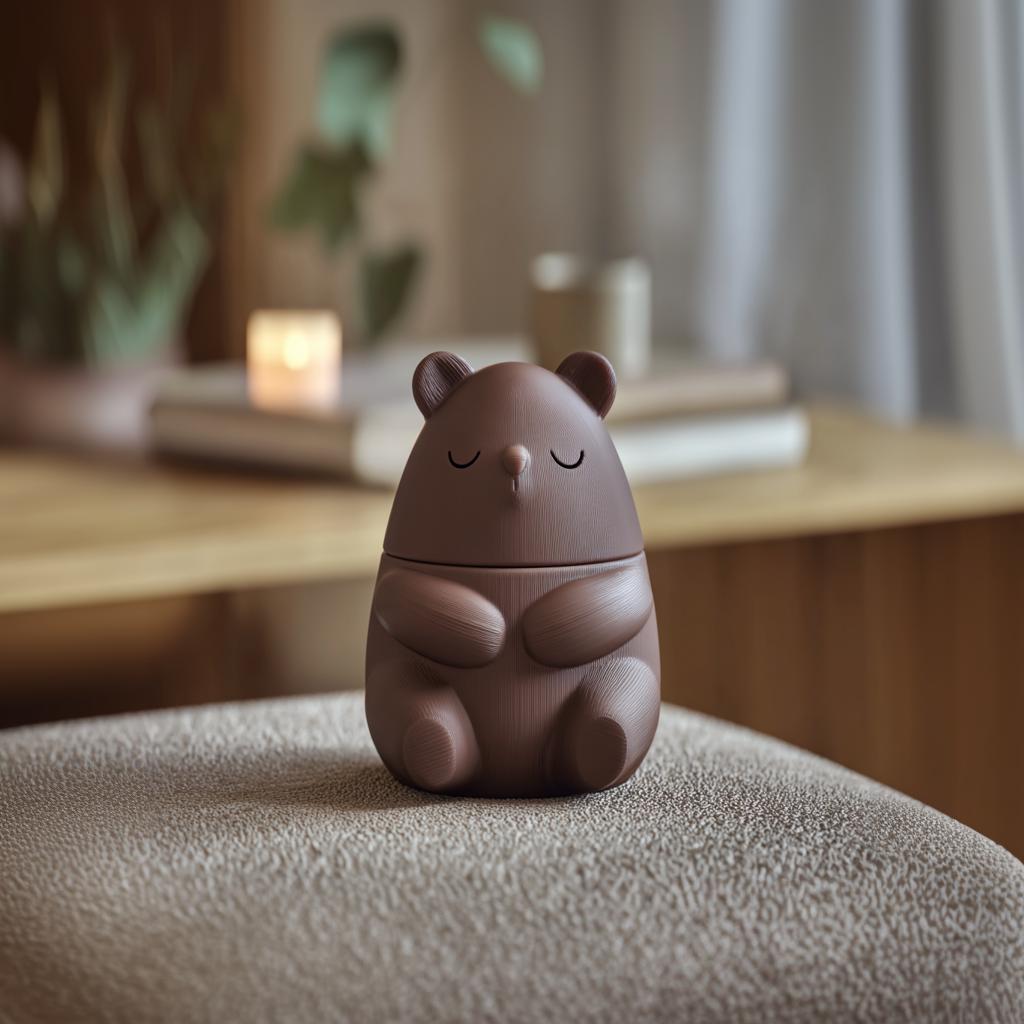 Sleeping Bear Memorial Urn with Lid | 3D Printed Pet Ashes Keepsake Container for Peaceful Shelf Decor and Cozy Home Accent