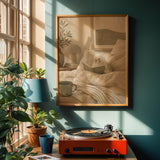 White Budgerigar Reading in Bed Poster | Modern Matte Gouache Bird Wall Art | Warm Beige Oat Milk Decor | Cozy Minimalist Bedroom Print