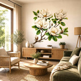 White Magnolia Branch Wall Vinyl Decal | Watercolor Floral Sticker | Botanical Wall Art | Farmhouse Cottage Bedroom Living Room Decor