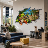 Weird Frog Beach Wall Vinyl Decal | 3D Broken Wall Illusion Sticker | Funny Tropical Volleyball Scene | Gamer Teen Room Decor