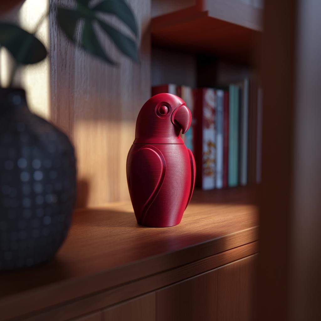 Parrot Memorial Urn with Lid | 3D Printed Pet Ashes Keepsake Container for Bird Memorial Shelf Decor and Home Remembrance Display