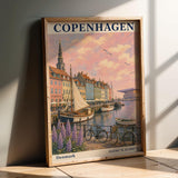 Copenhagen Harbor Travel Poster | Vintage Denmark Wall Art Print | Navy Cream Waterfront Cityscape | Scandinavian Coastal Decor