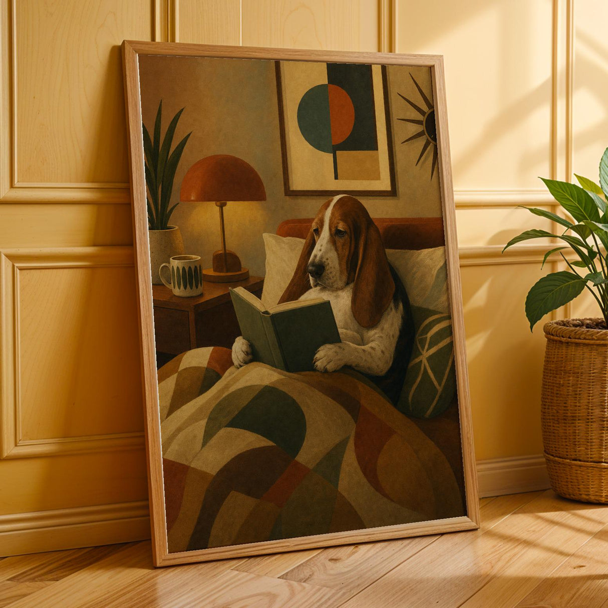 Basset Hound Poster | Modern Paper Print | Dog Wall Print | Orange Printable Art | Living Room Decor Posters