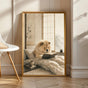 Chow Chow Reading in Bed Poster | Zen Ink Wash Dog Wall Art | Warm Ivory Fog Gray Decor | Minimalist Japanese Style Print | Chow Lover Gift