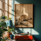 Chow Chow Reading in Bed Poster | Zen Ink Wash Dog Wall Art | Warm Ivory Fog Gray Decor | Minimalist Japanese Style Print | Chow Lover Gift