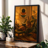 Havana Rabbit Reading in Armchair Poster | Retro Modern Bunny Wall Art | Mustard Yellow Burnt Orange Decor | Cozy Mid Century Bedroom Print