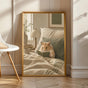 Chinese Hamster Reading in Bed Poster | Nordic Gouache Hamster Wall Art | Warm Beige Oat Milk Decor | Cozy Nursery Bedroom Print