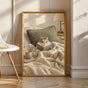 Roborovski Hamster Reading in Bed Poster | Modern Gouache Hamster Wall Art | Warm Beige Oat Milk Decor | Cozy Minimalist Bedroom Print