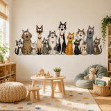 Funny Cat Group Wall Vinyl Decal | Cartoon Kittens Lineup Sticker | Pet Lover Wall Art | Kids Room Playroom Decor | Cute Cat Breeds
