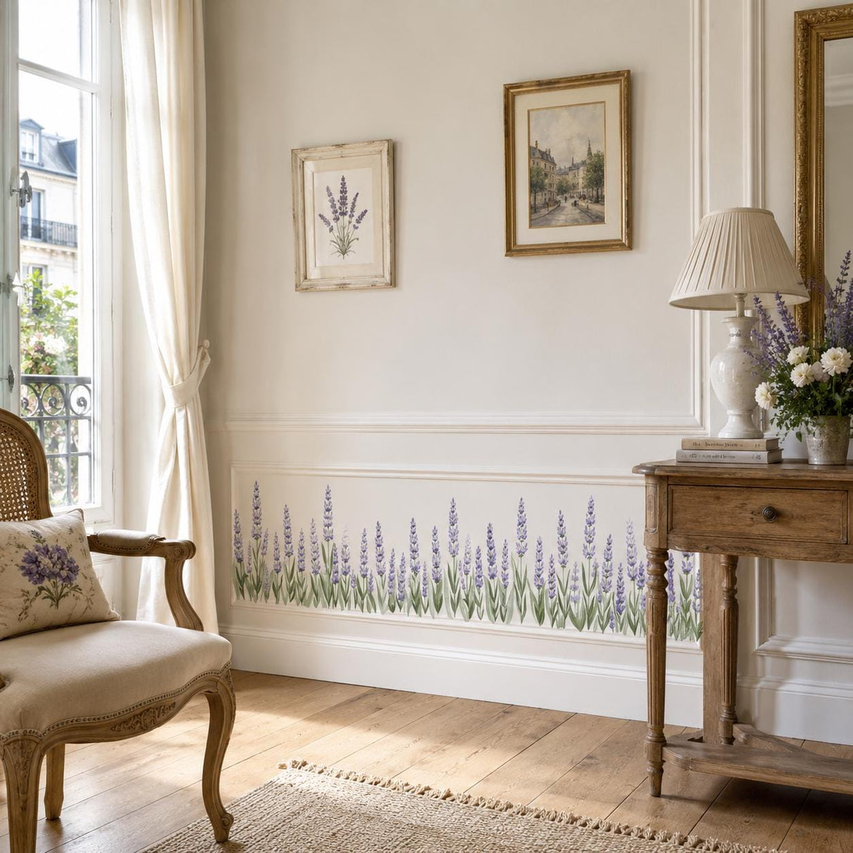 Lavender Border Wall Vinyl Decal | Watercolor Purple Flower Meadow Sticker | Botanical Floral Wall Art | Farmhouse Cottage Kitchen Decor