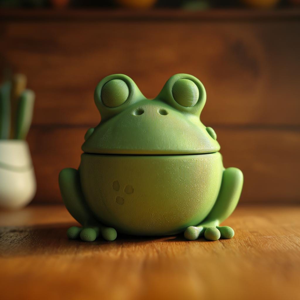 Frog Memorial Urn with Lid | 3D Printed Pet Ashes Keepsake Container for Nature Inspired Shelf Decor and Remembrance Display