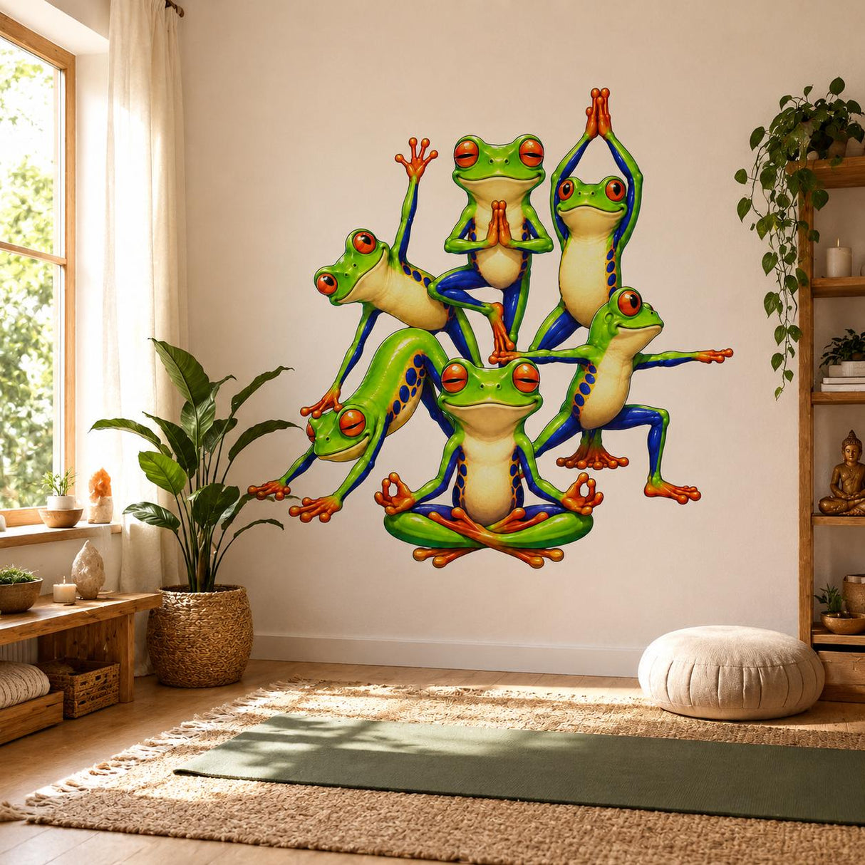 Weird Yoga Frogs Wall Vinyl Decal | Funny Meditation Frog Sticker | Zen Animal Wall Art | Yoga Studio Kids Room Decor