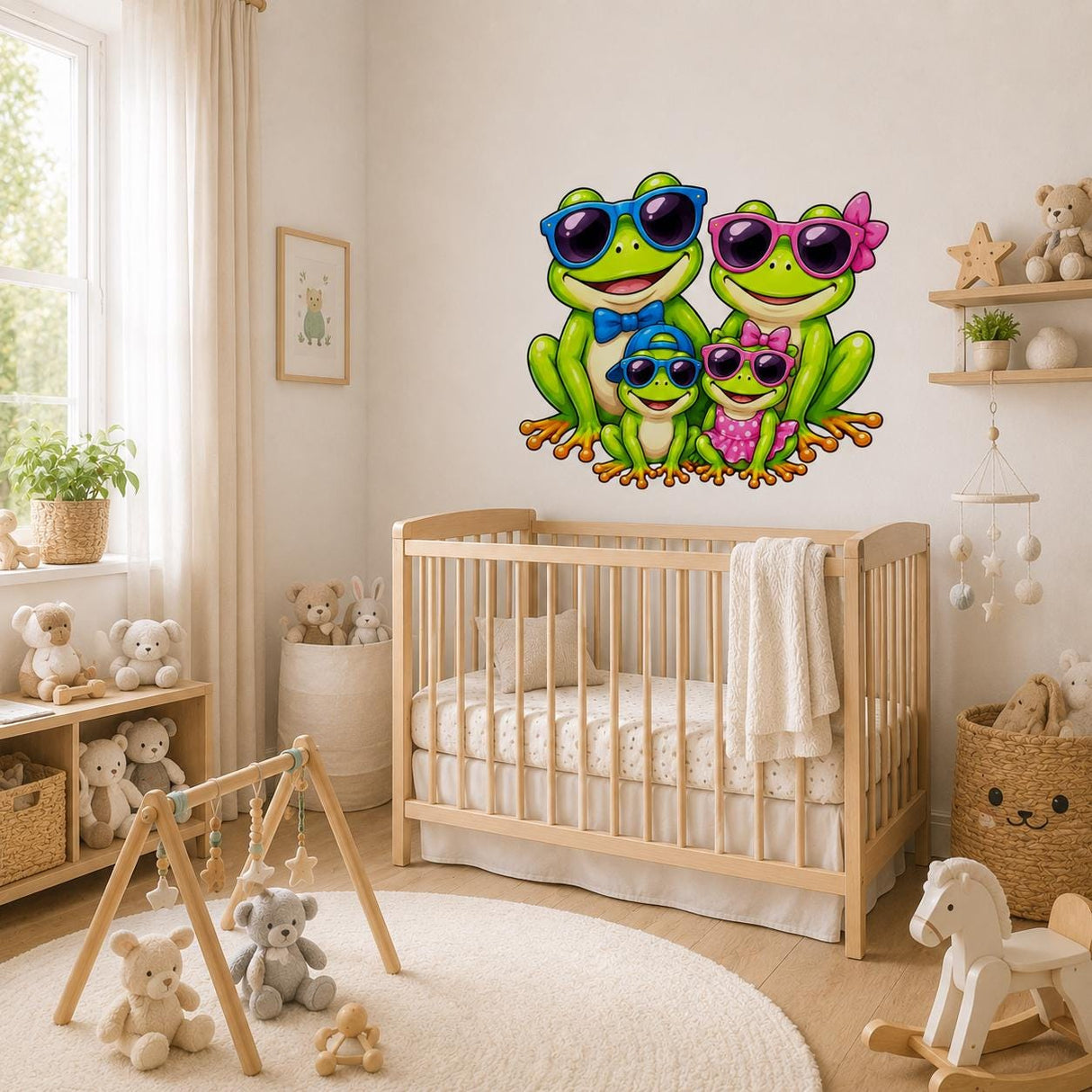 Weird Frog Family Wall Vinyl Decal | Cute Sunglasses Frogs Sticker | Kids Room Nursery Wall Art | Funny Animal Decor