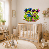 Weird Frog Family Wall Vinyl Decal | Cute Sunglasses Frogs Sticker | Kids Room Nursery Wall Art | Funny Animal Decor
