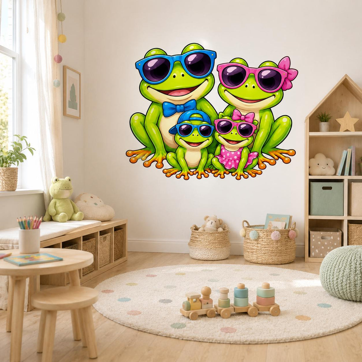 Weird Frog Family Wall Vinyl Decal | Cute Sunglasses Frogs Sticker | Kids Room Nursery Wall Art | Funny Animal Decor