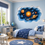Layered Solar System Wall Vinyl Decal | Paper Cut Space Illusion Sticker | Planets Rocket Astronaut Wall Art | Nursery Kids Room Decor
