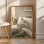 Silver Cockatiel Reading in Bed Poster | Scandinavian Gouache Bird Wall Art | Warm Beige Oat Milk Decor | Cozy Minimalist Bedroom Print