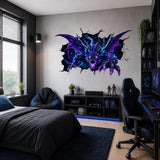Neon Dragon Wall Decal | 3D Cracked Wall Illusion Sticker | Fantasy Cyber Dragon | Teen Gaming Room Decor