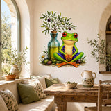 Weird Frog Wall Vinyl Decal | Olive Oil Meditation Frog Sticker | Funny Kitchen Wall Art | Quirky Yoga Decor | Mediterranean Cozy Home Decor