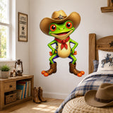 Weird Cowboy Frog Wall Vinyl Decal | Funny Western Frog Sticker | Cute Rodeo Animal Wall Art | Kids Room Nursery Ranch Decor