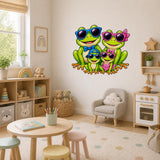 Weird Frog Family Wall Vinyl Decal | Cute Sunglasses Frogs Sticker | Kids Room Nursery Wall Art | Funny Animal Decor