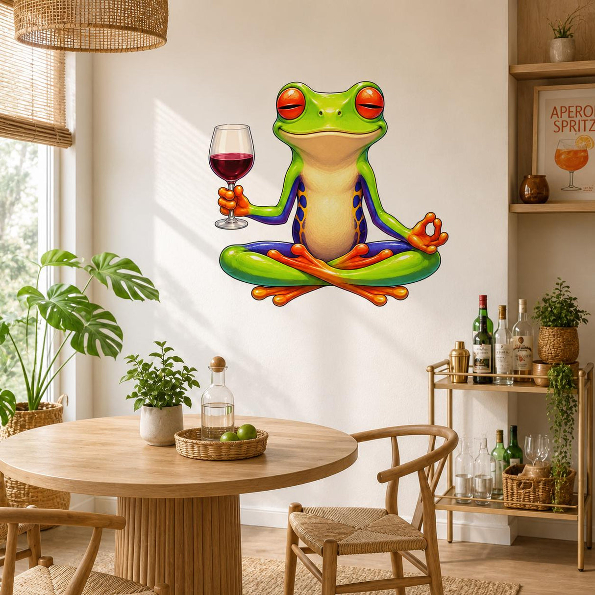Weird Wine Frog Wall Vinyl Decal | Funny Meditation Frog Sticker | Yoga Frog Wall Art | Quirky Bathroom Kitchen Bar Decor