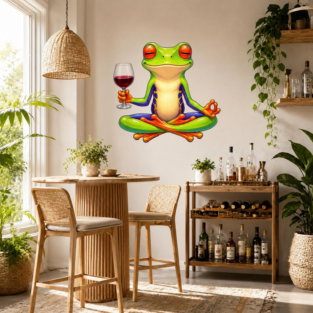 Weird Wine Frog Wall Vinyl Decal | Funny Meditation Frog Sticker | Yoga Frog Wall Art | Quirky Bathroom Kitchen Bar Decor