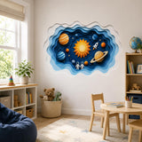 Layered Solar System Wall Vinyl Decal | Paper Cut Space Illusion Sticker | Planets Rocket Astronaut Wall Art | Nursery Kids Room Decor